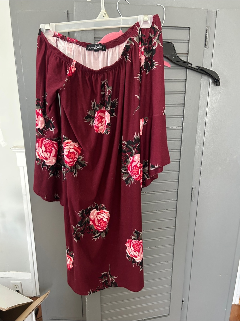Derek Heart Burgundy Floral Off-Shoulder Midi Skirt